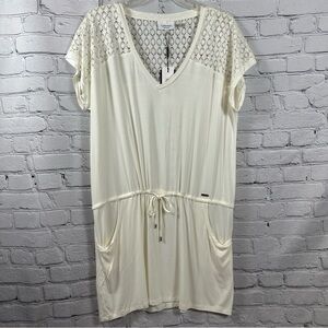 Calvin Klein Tunic Cover Up Crochet Pocket Drawstring Lightweight Waist L/XL NWT